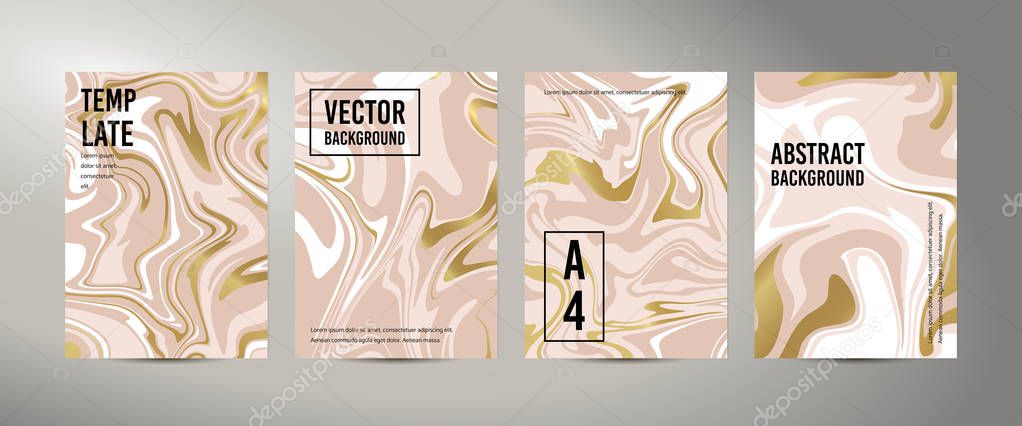 Marble Abstract Pink Gold White Background. Vector texture of the Fluid paint. Template for wedding, invitations