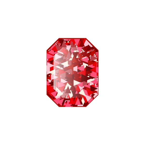 Rosso rubino diamante realistico su sfondo bianco. Illustrazione vettoriale della gemma scarlatta . — Vettoriale Stock