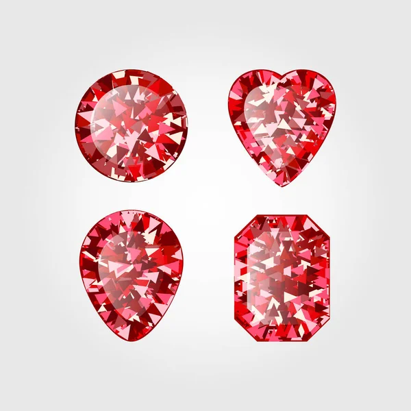 Realistický červený rubín Diamond na bílém pozadí. Vektorová ilustrace šarlatového drahokamu. — Stockový vektor