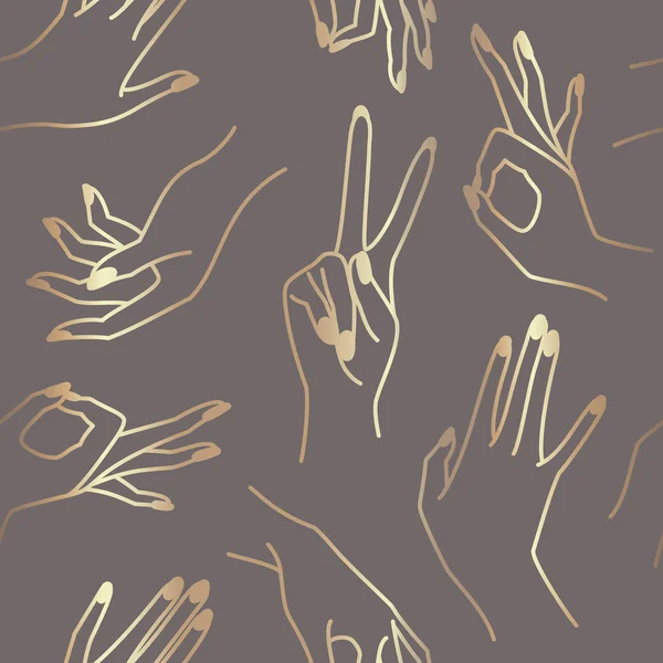 Женская рука серый и золотой бесшовный рисунок. Векторный бесконечный фон — стоковый вектор