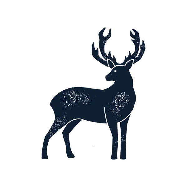 Set Hand draw Deer Silhouette Grunge. Vector illustration of a Wild Animal stag Isolated on a white background — Stock Vector