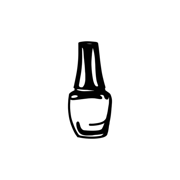 Mano dibujar uñas botella de esmalte icono. Silueta negra aislada sobre fondo blanco . — Vector de stock