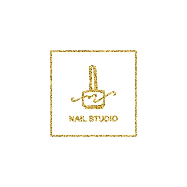 Nail polish logo with golden glitter texture in a trendy minimalist linear style. — Stock Vector