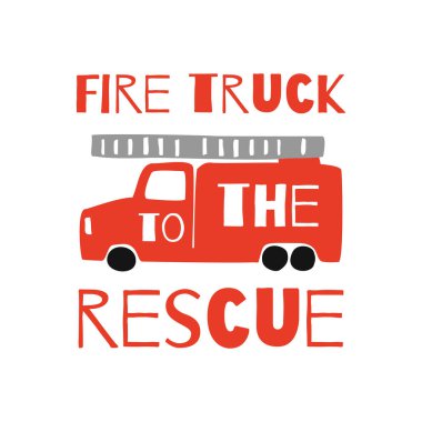 Çocuk t-shirt baskı vektörler İtfaiye Kamyon. Doodle Style Vektör erkek t shirt grafik.