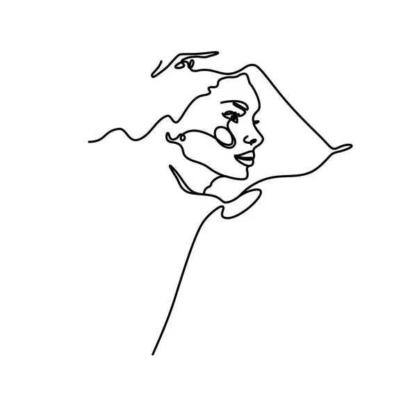 La cara de una mujer de perfil en el estilo de moda de contorno. Esbozo lineal minimalista abstracto . — Vector de stock