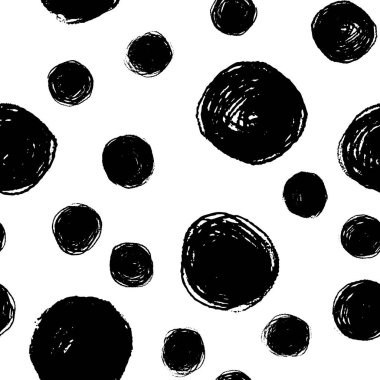 El Çiz Polka Noktalı Dikişsiz Desen. Vektör Siyah mürekkep Fırçası. Kalemin dokusu.