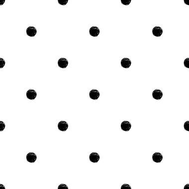 El Çiz Polka Noktalı Dikişsiz Desen. Vektör Siyah mürekkep Fırçası. Kalemin dokusu.