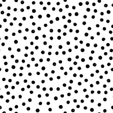 El Çiz Polka Noktalı Dikişsiz Desen. Vektör Siyah mürekkep Fırçası. Kalemin dokusu.