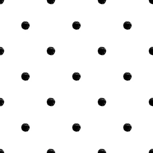 Hand getrokken polka dots naadloze patroon. Vector zwarte inkt borstel. De textuur van het potlood. — Stockvector