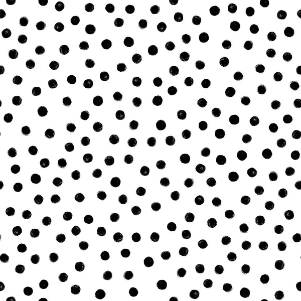 Hand getrokken polka dots naadloze patroon. Vector zwarte inkt borstel. De textuur van het potlood. — Stockvector
