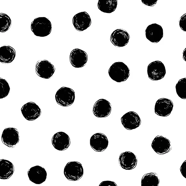 Hand Draw Polka Dots Seamless Pattern. Vector Black ink Brush. The texture of the pencil. — Stock Vector