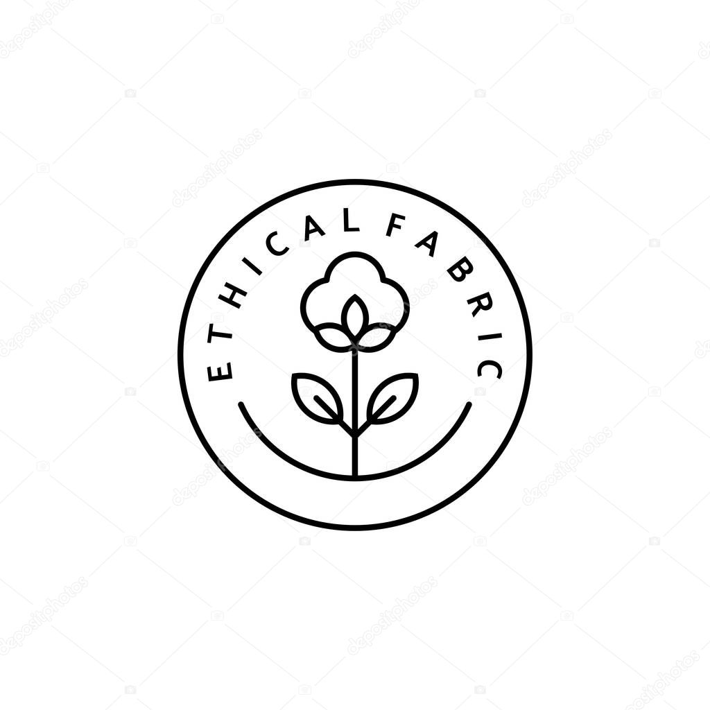 Linear Icon Ethical fabric. Vector Logo, badge for eco-friendly manufacturing. A symbol of the natural and quality clothes - cotton. Conscious fashion. Ethical and eco Sustainable Materials.
