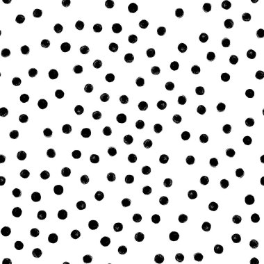 El Çiz Polka Noktalı Dikişsiz Desen. Vektör Siyah mürekkep Fırçası. Kalemin dokusu.