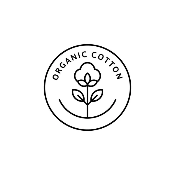 Natuurlijke organische katoen liner etiketten en badges-vector ronde icon-sticker-logo-gestempeld-tag katoen bloem — Stockvector