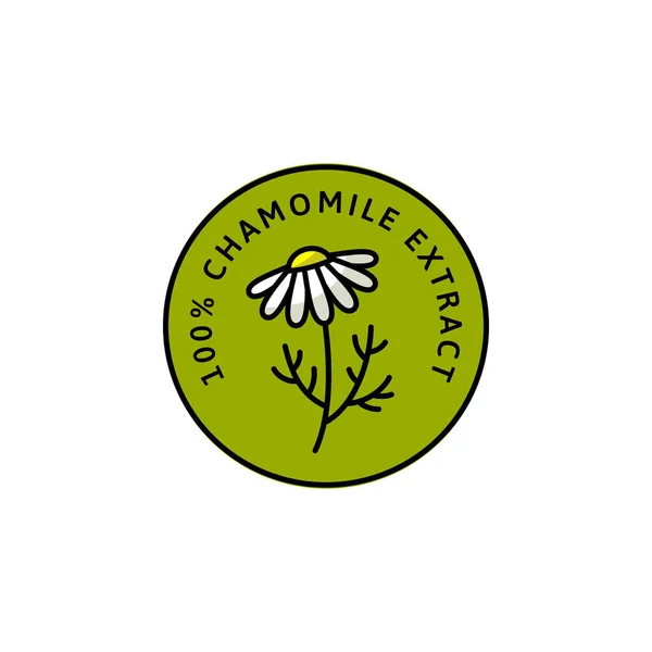 Ромашка Цветок травяные органические значок и иконка в тренде линейный стиль - векторный зеленый логотип эмблемы медицинской ромашки — стоковый вектор