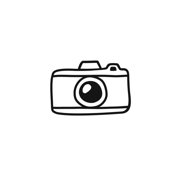 Dessin à la main Photo Camera Line Illustration. Clip art vectoriel dans l'icône de caméra Simple Doodle Style . — Image vectorielle