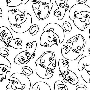 Continuous line face women seamless pattern - Vector Endless Background Fashion Female Portrait one line vector Continuous line face women seamless pattern - Vector Endless Background Fashion Female Portrait one line vector