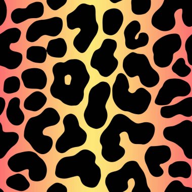 Leopar degrade pastel dikişsiz desen. Hayvan Baskı Sarı ve mercan rengi 90's. Vektör Çita baskı.