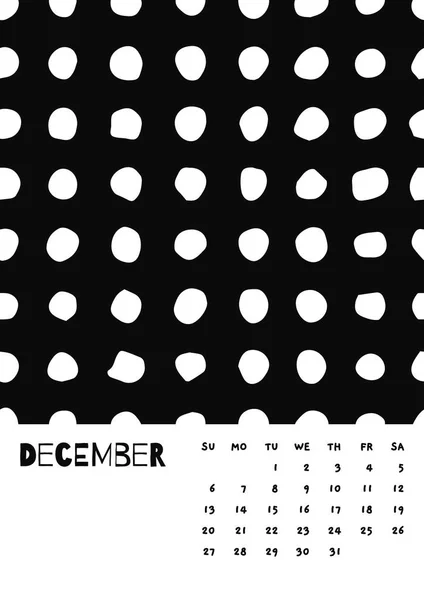 2020 Dezembro Calendário Inglês Abstract Vector Hand Draw polka dot black and white. A semana começa domingo. Estilo minimalismo monocromático . — Vetor de Stock