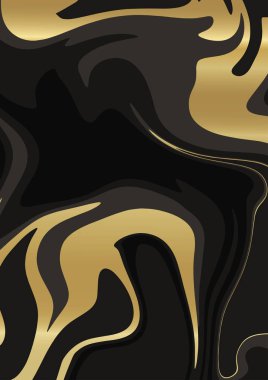 Mermer Siyah ve Altın doku. Vektör soyut arka plan A4. Akışkan sanat. Sıvı karışık boya renkleri Siyah, Gri ve Altın.