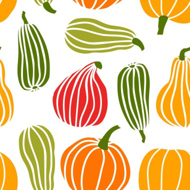 Farklı şekillerde basit Doodle Style Vektör Arka Plan renkli Kabaklar El çizmek Kabak Dikişsiz Desen