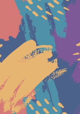 A4 boyutuvektör soyut arka planlar. Modarenklerhardal, mavi, mor, mercan doku Fırça darbeleri.