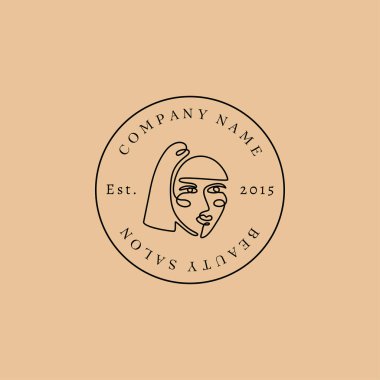 Beauty salon Logo In minimalist style. Vector Round Emblem Beauty Studio. One Line Portrait Of A Woman vector Beauty salon Logo In minimalist style. Vector Round Emblem Beauty Studio. One Line Portrait Of A Woman vector