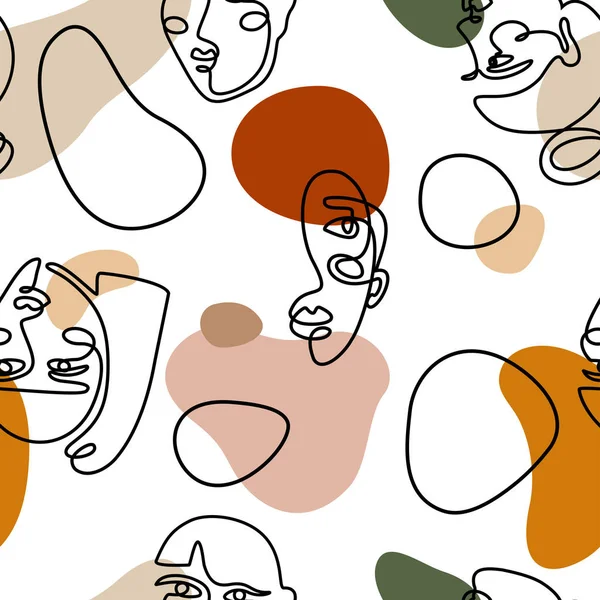 Sürekli çizgi yüz kadın dikişsiz desen - Vektör Sonsuz Arka Plan Moda Kadın Portre bir satır
