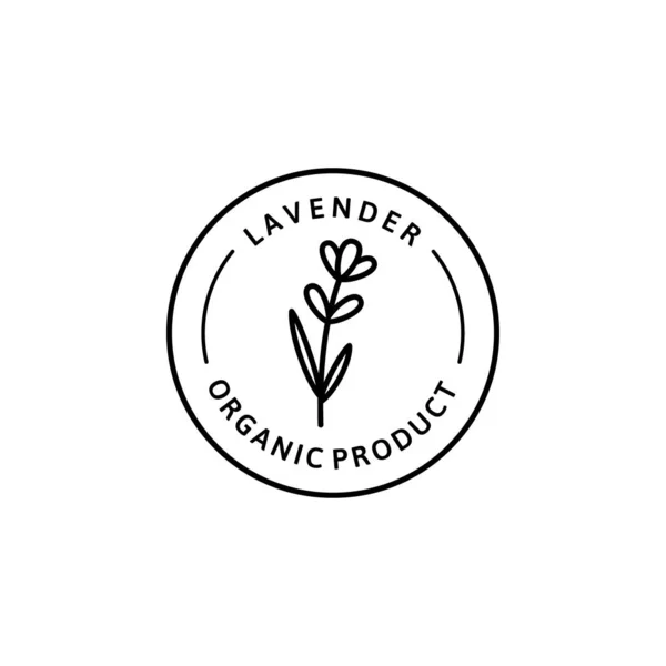 Lavanda Flor de ervas crachá orgânico e ícone em estilo linear tendência - Vector Logo Emblema de Lavanda — Vetor de Stock