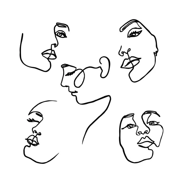 Une ligne de dessin du visage de la femme ensemble. Ligne continue Portrait d'une fille dans un style minimaliste. Illustration vectorielle . — Image vectorielle