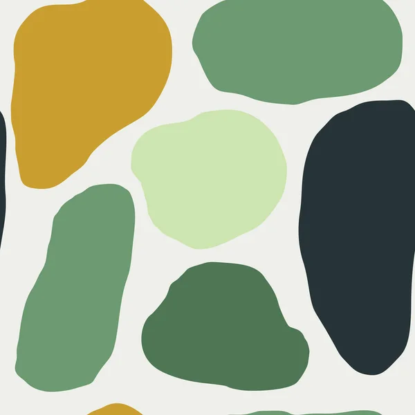 Sömlösa mönster av flytande former i skandinavisk stil. Hand Rita textur i gröna färger från geometriska objekt. — Stock vektor