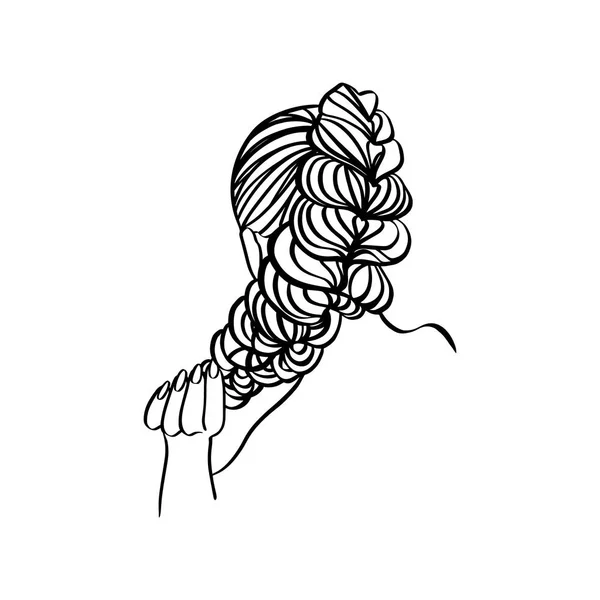 Womens haarstijl vlecht en hand lijn. Vector illustratie in een moderne minimalistische stijl. — Stockvector