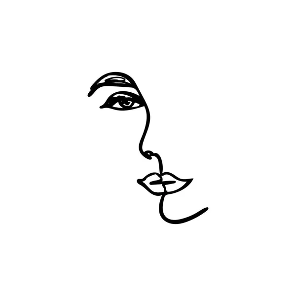 Satu Line Womans Face. (Inggris) Portrait of a girl In a Modern Minimalist Style . - Stok Vektor