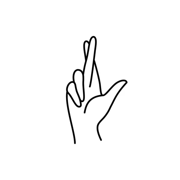 Dedos cruzados gesto de la mano de la mujer. Icono de la línea vectorial Sea signo feliz. En un estilo minimalista de moda — Vector de stock