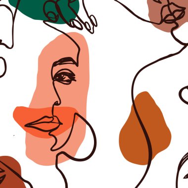 Kadının Yüzü sürekli Line sanat. Modern moda tarzında geometrik şekiller Soyut Çağdaş kolaj. Vektör