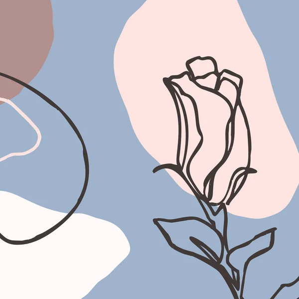 Αφηρημένη εκτύπωση λουλουδιών μία γραμμή και γεωμετρικά σχήματα σε σύγχρονο στυλ. Μινιμαλιστική μοντέρνα τέχνη. Διανυσματικό φόντο — Διανυσματικό Αρχείο