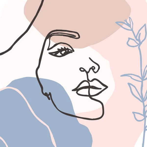 Kadının Yüzü Minimal Çizgi Stili. Modern moda tarzında geometrik şekiller Soyut Çağdaş kolaj. Vektör — Stok Vektör