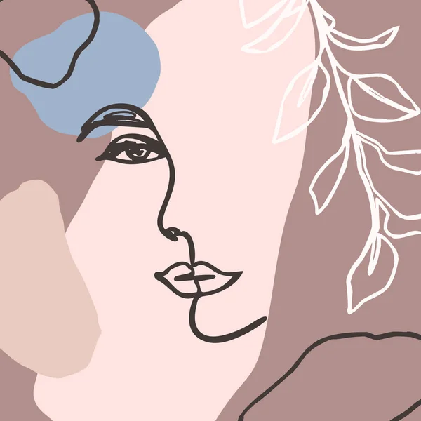 女性の顔ミニマルラインスタイル。現代のトレンディなスタイルで幾何学的形状の抽象的な現代的なコラージュ。ベクトル — ストックベクタ