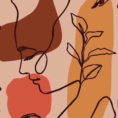 Kadının Yüzü sürekli Line sanat. Modern moda tarzında geometrik şekiller Soyut Çağdaş kolaj. Vektör