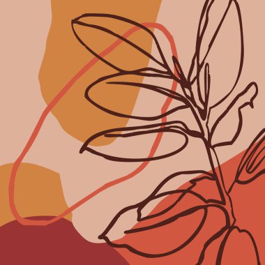 Soyut baskı tesisleri çağdaş bir tarzda bir çizgi ve geometrik şekiller. Minimalist modern sanat. Vektör