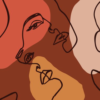 Kadının Yüzü Minimal Çizgi Stili. Trendy tarzda geometrik şekillerin Soyut Çağdaş kolaj. Vektör Portresi