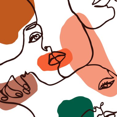 Kadının Portre Minimal Çizgi Tarzı. Modern tarzda geometrik şekillerin Soyut Çağdaş kolaj. Vektör Yüz