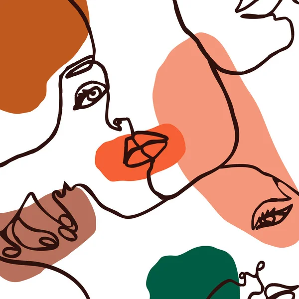 Kadının Portre Minimal Çizgi Tarzı. Modern tarzda geometrik şekillerin Soyut Çağdaş kolaj. Vektör Yüz