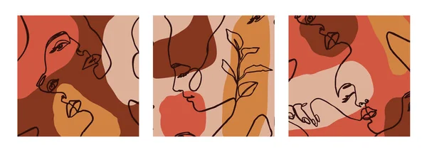 Set Woman's Face sürekli Line sanat. Modern bir tarzda geometrik şekillerin Soyut Çağdaş kolaj. Vektör