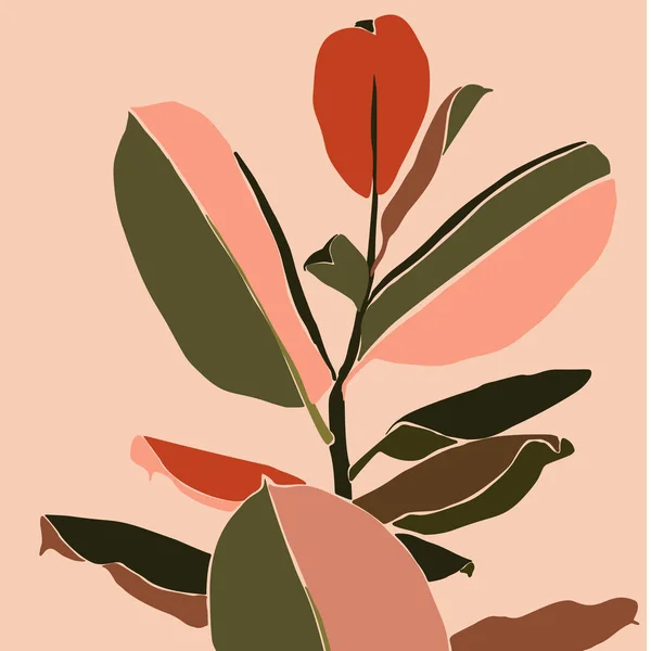 Ficus tropical sai em um estilo minimalista da moda. Silhueta de uma fábrica em um vetor abstrato simples contemporâneo — Vetor de Stock