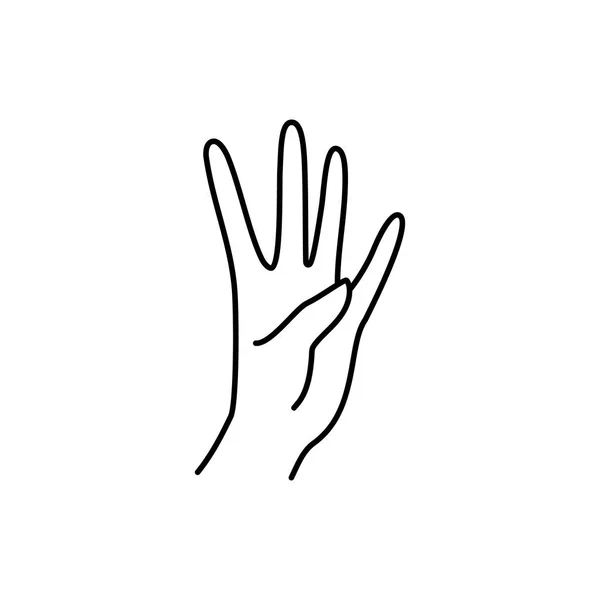 Womans Hand con cuatro dedos apuntando a la línea de iconos. Vector Ilustración del gesto de las manos femeninas . — Vector de stock