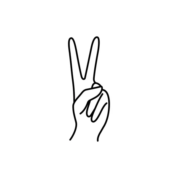 Womans Hand met twee vingers wijzend naar de icoon lijn. Vector Illustratie van vrouwelijke overwinningshanden, vredesgebaar. — Stockvector