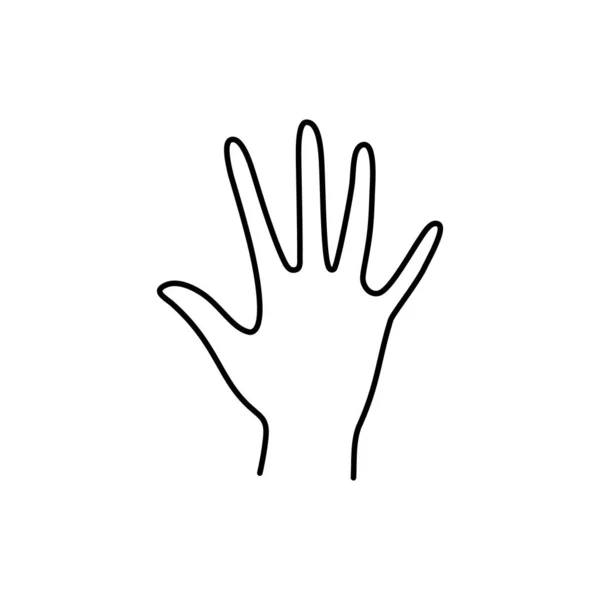 Kvinna Hand öppna handflatan med fem finger ikonen linje. Vektor Illustration av kvinnliga händer stopp eller Hi gest. — Stock vektor
