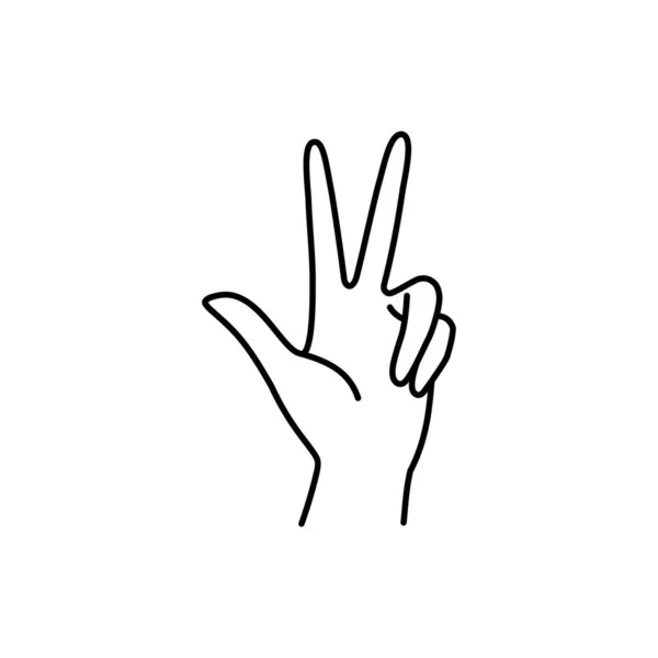 Womans Hand con tres dedos apuntando a la línea de iconos. Vector Ilustración del gesto de las manos femeninas . — Vector de stock