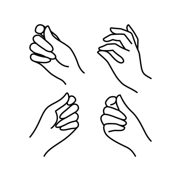 Woman's hand icon collection line. Vector Illustration of Elegant female hands of different gestures.